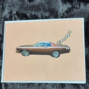 Vintage Muscle Car Sticker on Shimmery Peach Backing